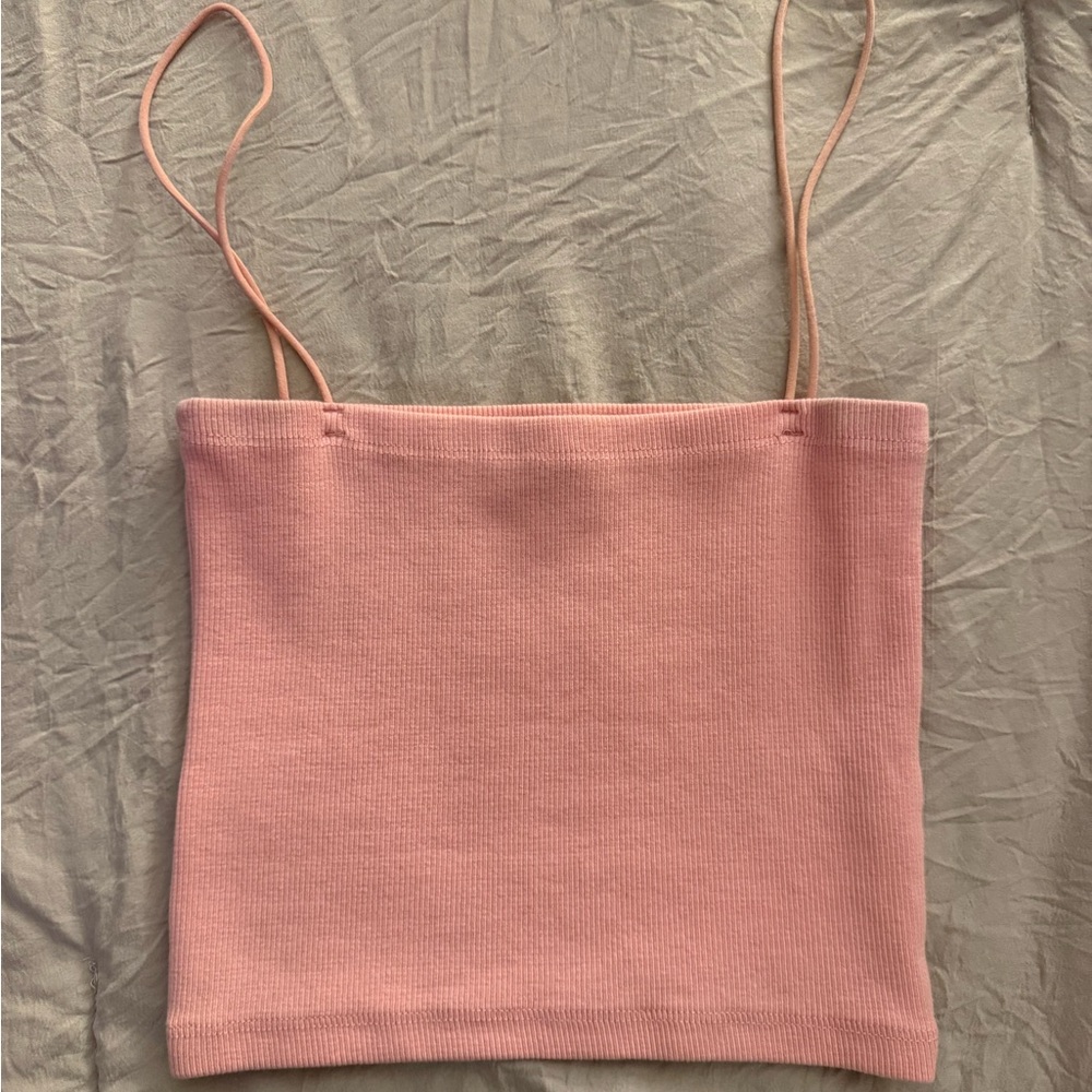 Zara Blush Pink Ribbed Spaghetti-Strap Crop Top